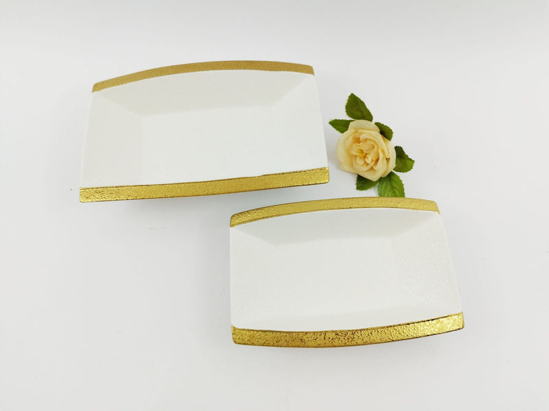 TREND HOME Rechteckiger Servierteller weiß/gold 30 cm