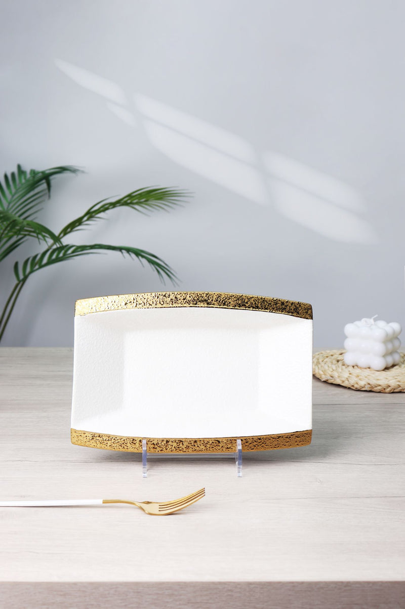 TREND HOME Rechteckiger Servierteller weiß/gold 30 cm