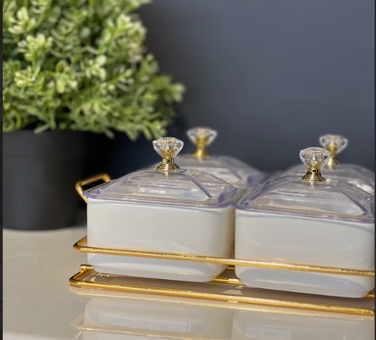 TREND HOME WHITE Aperitif-Tablett mit 6 quadratischen Schalen mit Deckel