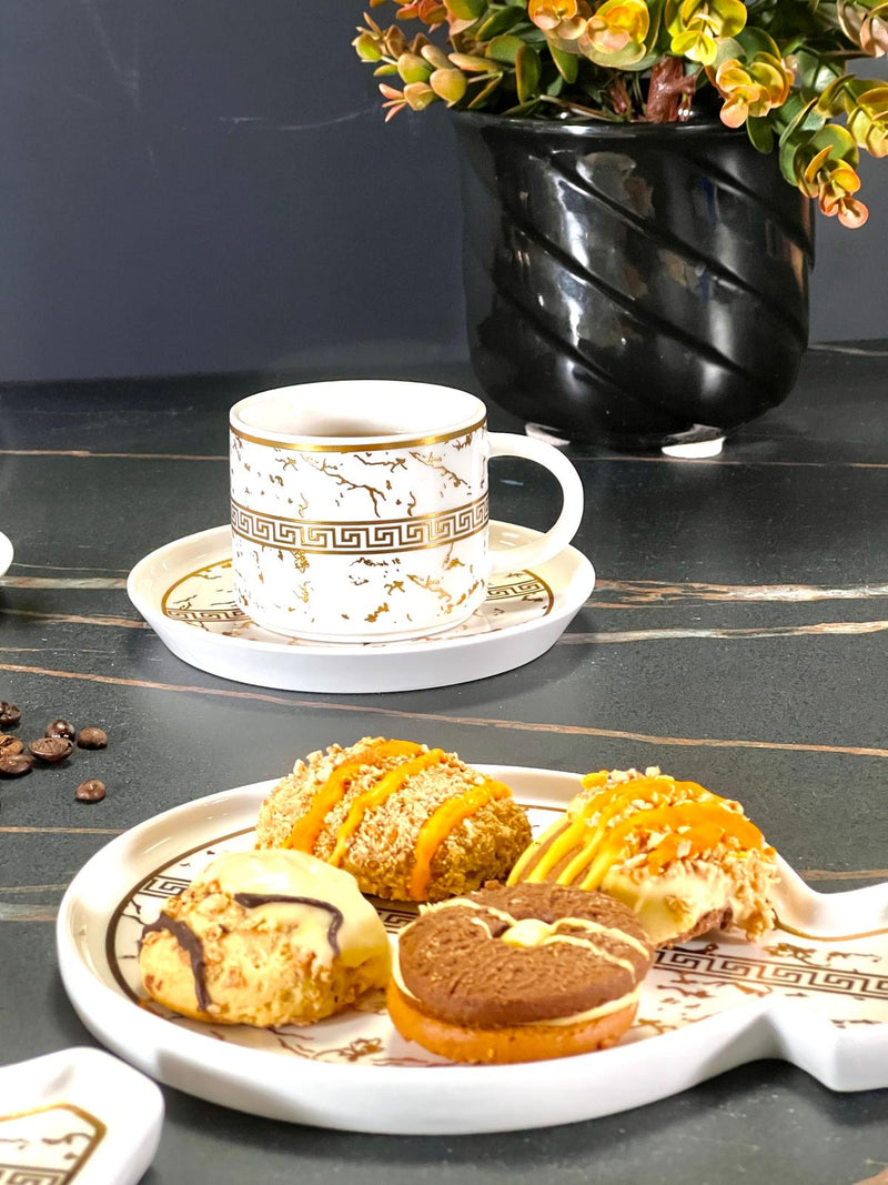 ZELLERFELD VERSAS MARBEL 18-teilig 6-tlg. weiß/dore vergoldete Kaffeetasse + 6 Kuchenteller