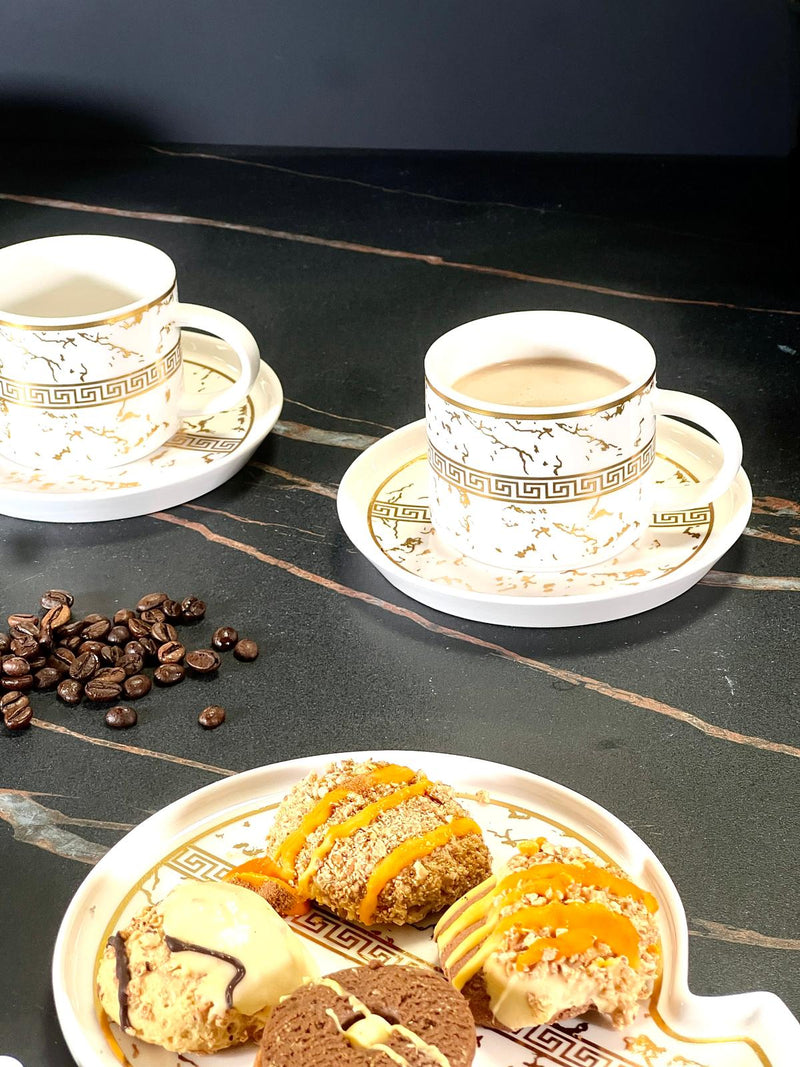 ZELLERFELD VERSAS MARBEL 18-teilig 6-tlg. weiß/dore vergoldete Kaffeetasse + 6 Kuchenteller