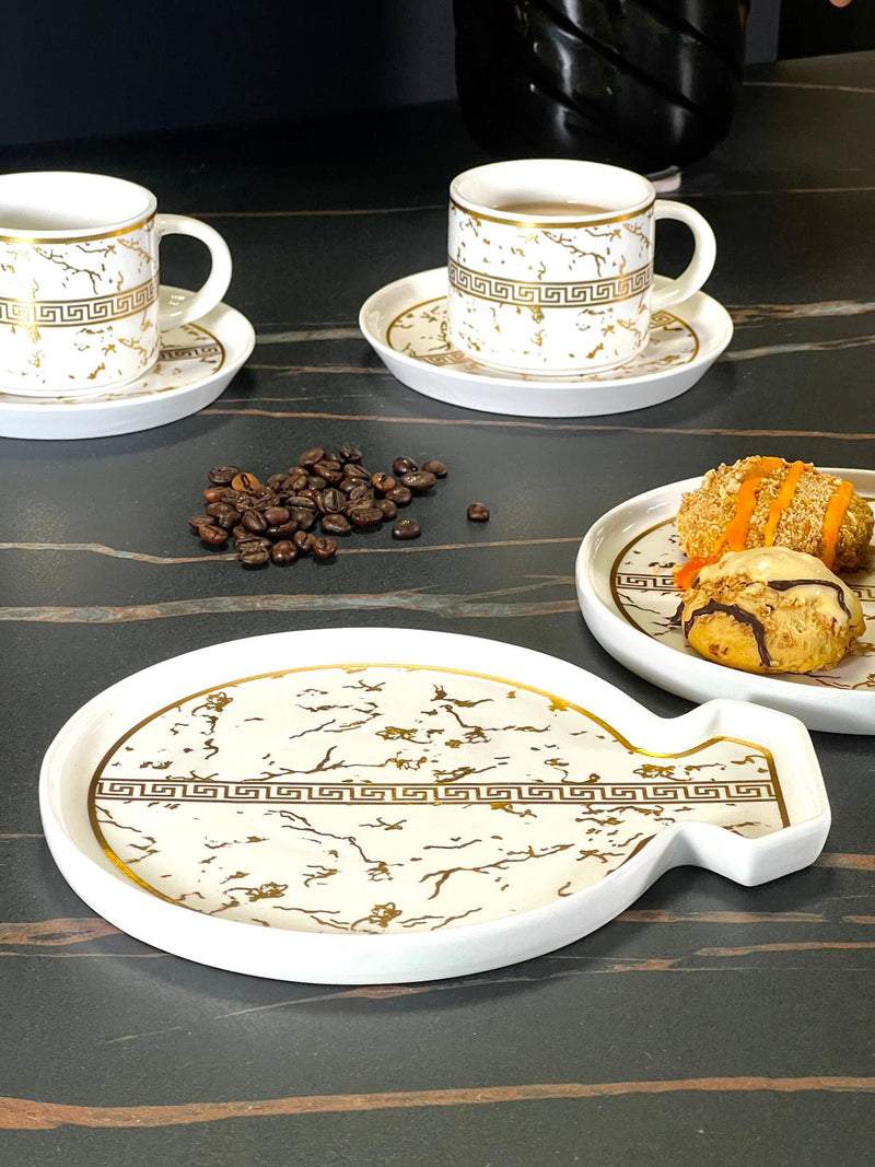 ZELLERFELD VERSAS MARBEL 18-teilig 6-tlg. weiß/dore vergoldete Kaffeetasse + 6 Kuchenteller