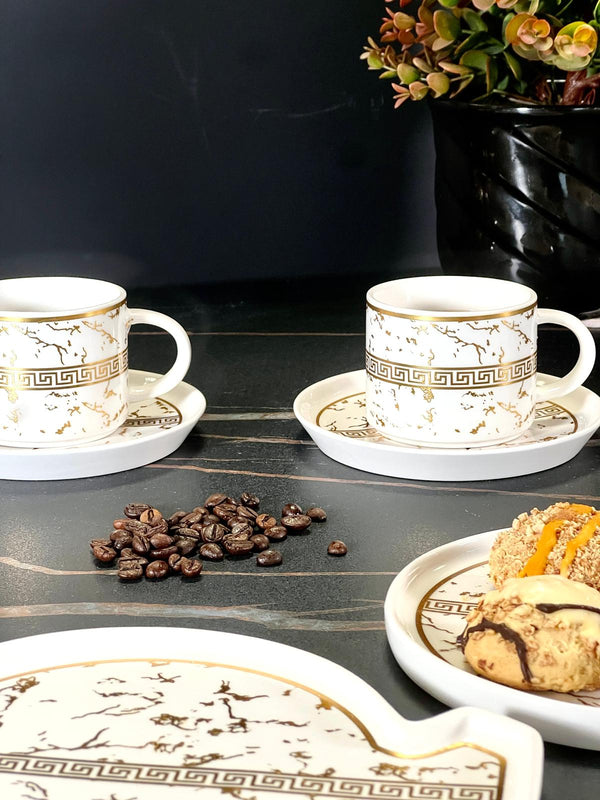 ZELLERFELD VERSAS MARBEL 18-teilig 6-tlg. weiß/dore vergoldete Kaffeetasse + 6 Kuchenteller