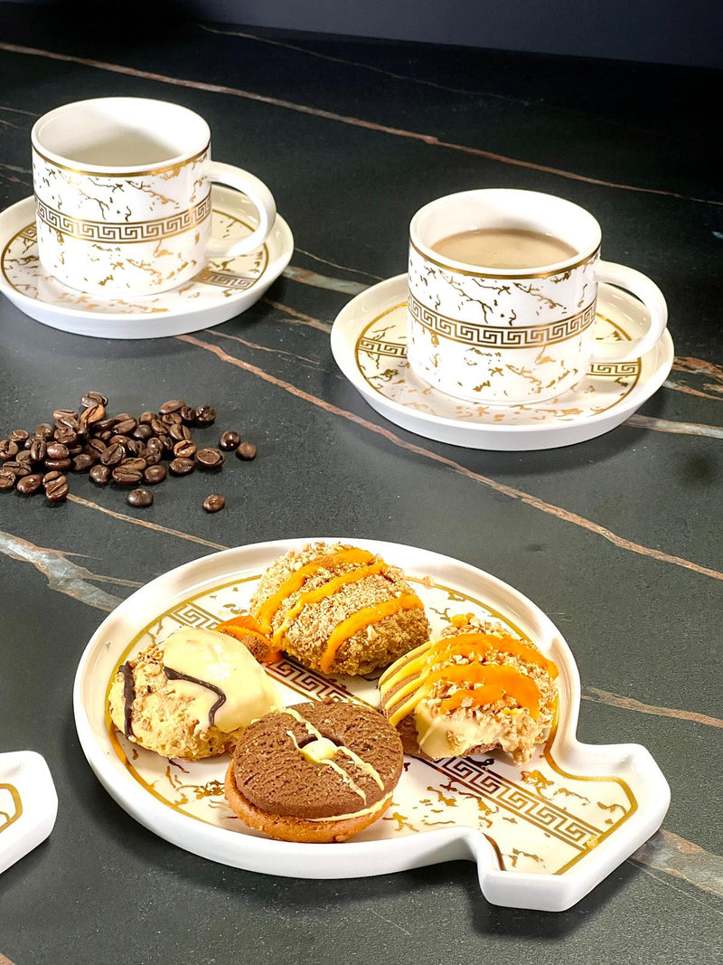 ZELLERFELD VERSAS MARBEL 18-teilig 6-tlg. weiß/dore vergoldete Kaffeetasse + 6 Kuchenteller