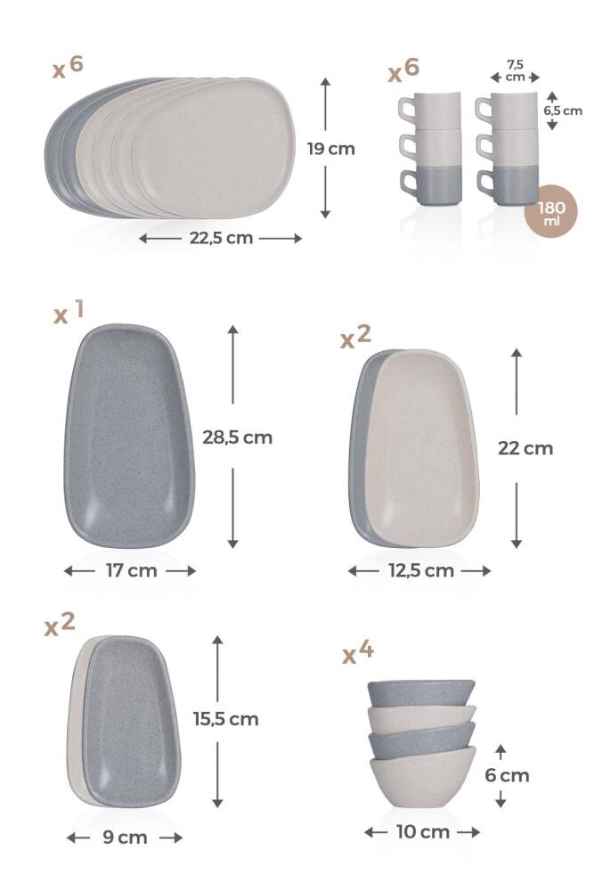 ACAR FREZYA Frühstücksset 6 Personen 21-tlg.