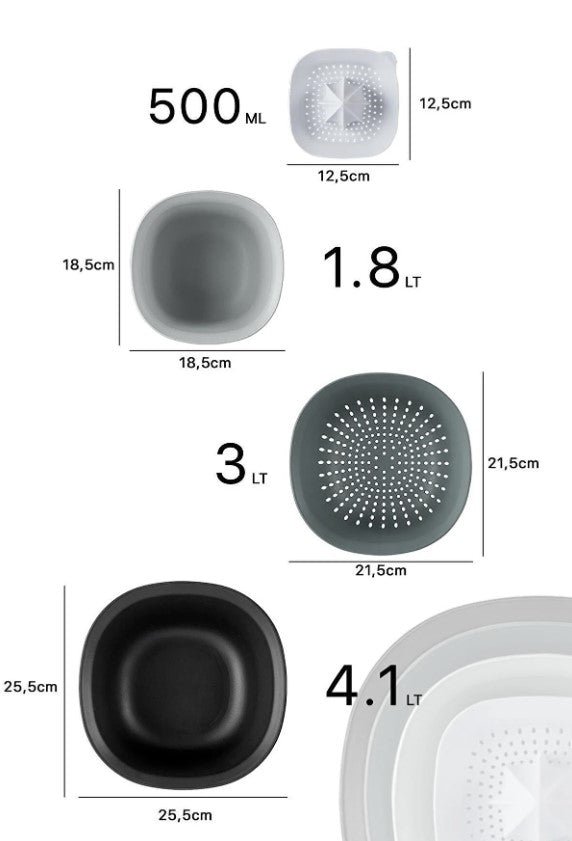 ACAR MASTERPIECE 5-teiliges Set aus Misch- und Aufbewahrungsschalen, Sieb + Zitruspresse.