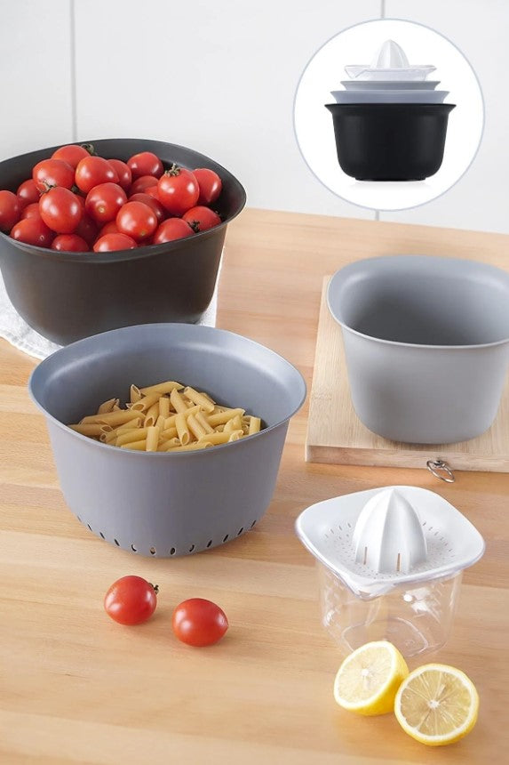 ACAR MASTERPIECE 5-teiliges Set aus Misch- und Aufbewahrungsschalen, Sieb + Zitruspresse.