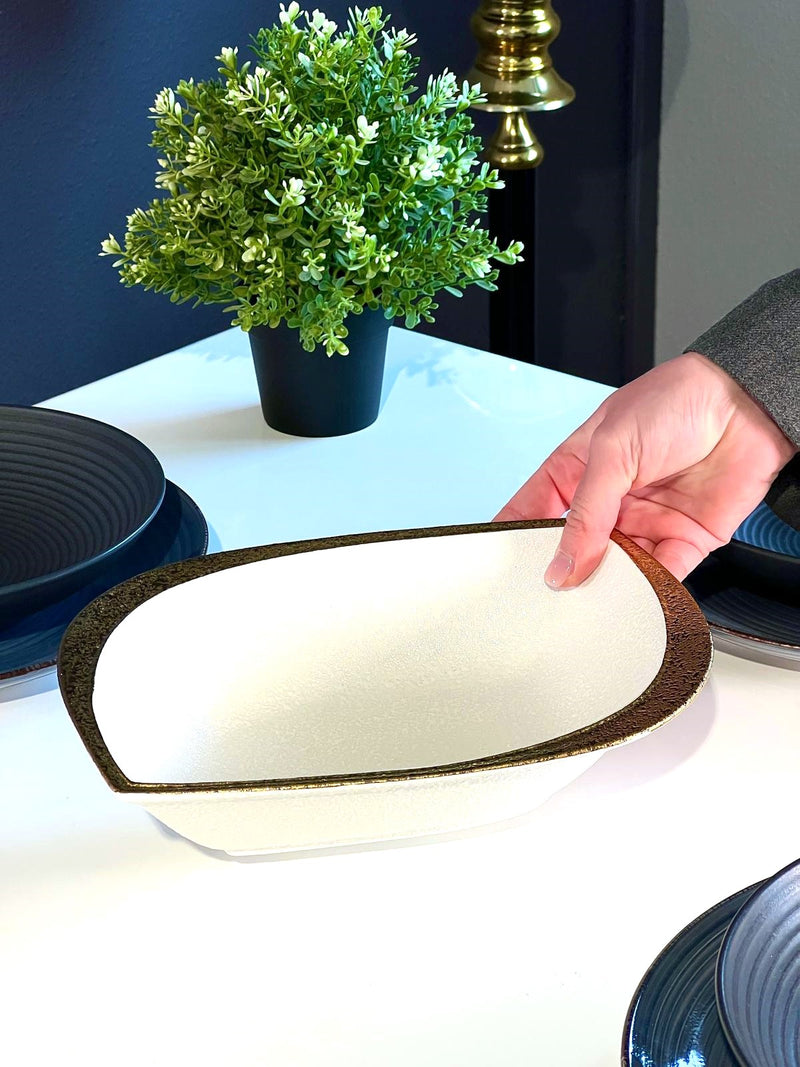 TREND HOME LEAF Servierteller aus weißem/goldenem Porzellan 25 cm
