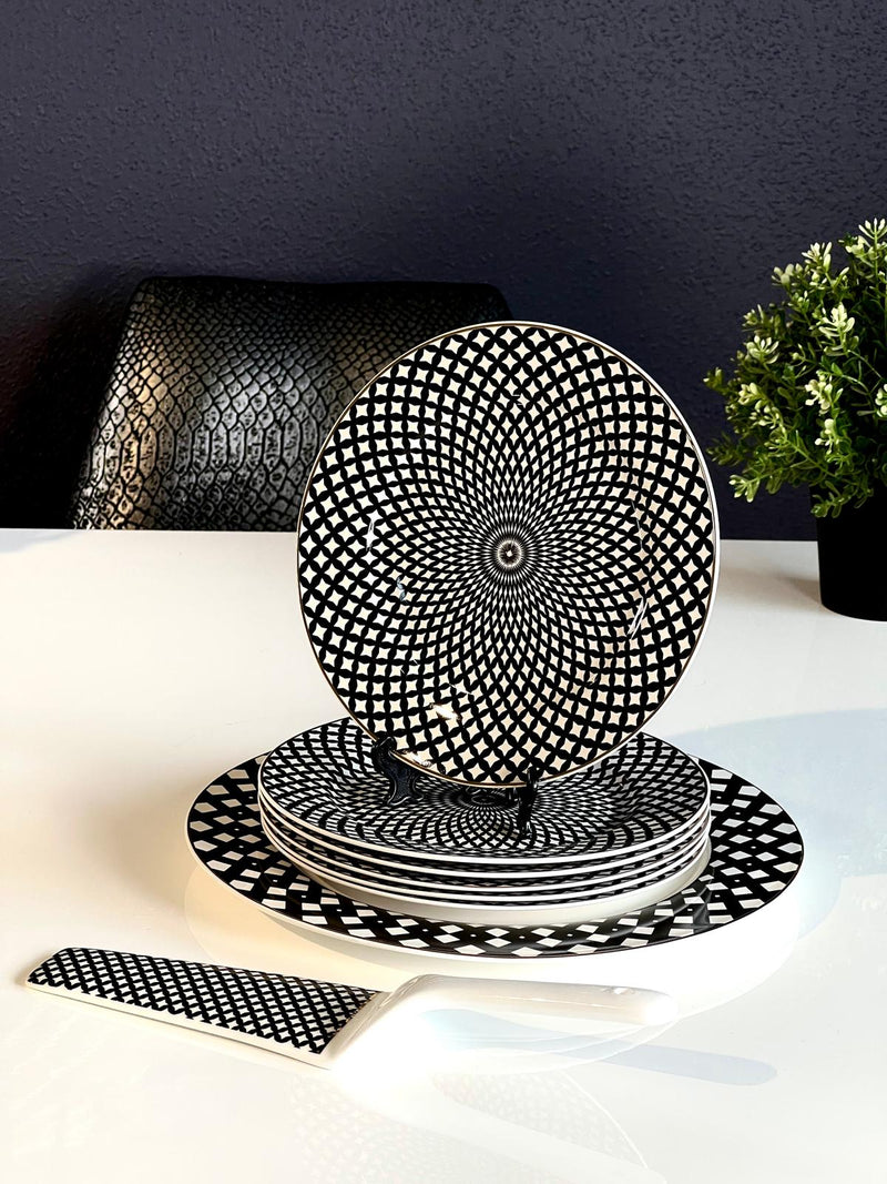 TREND HOME Set Dessertteller schwarz weiß Punkt 8 Stück