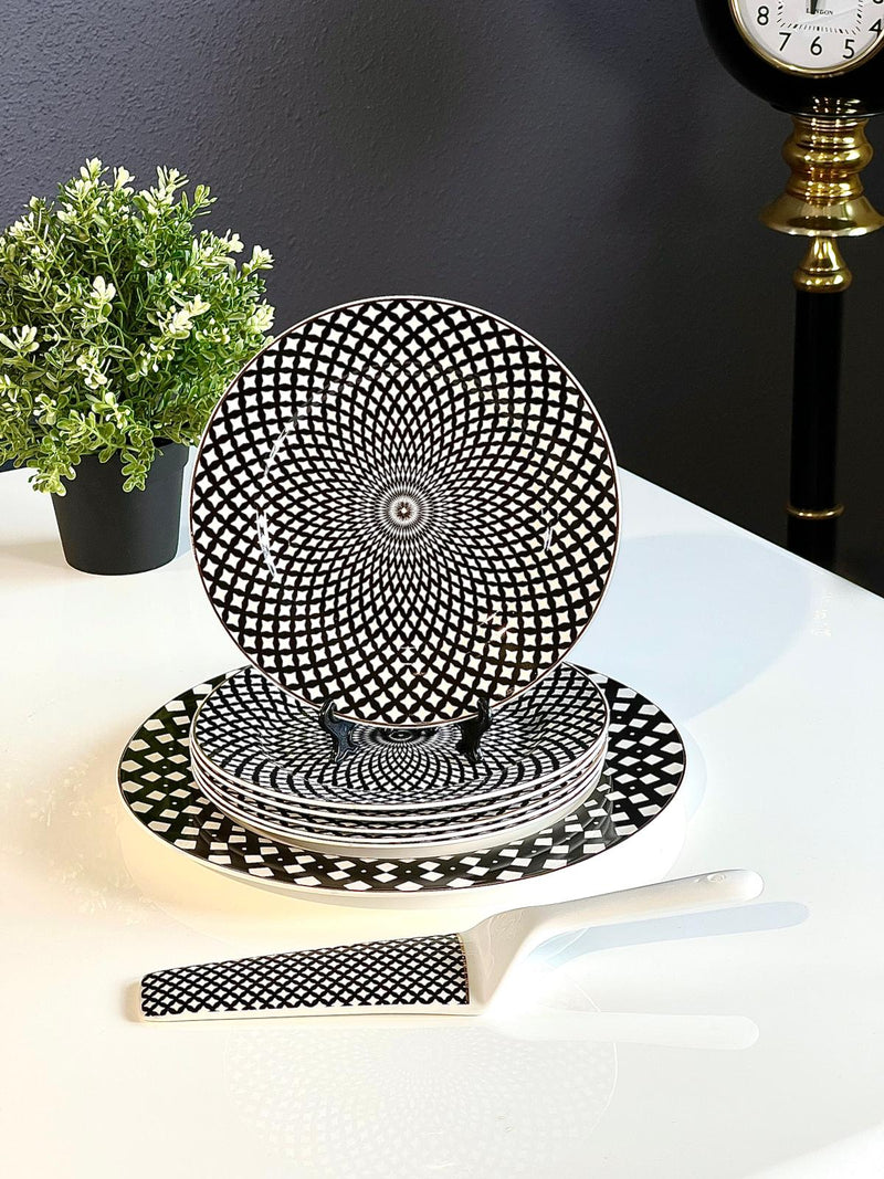 TREND HOME Set Dessertteller schwarz weiß Punkt 8 Stück