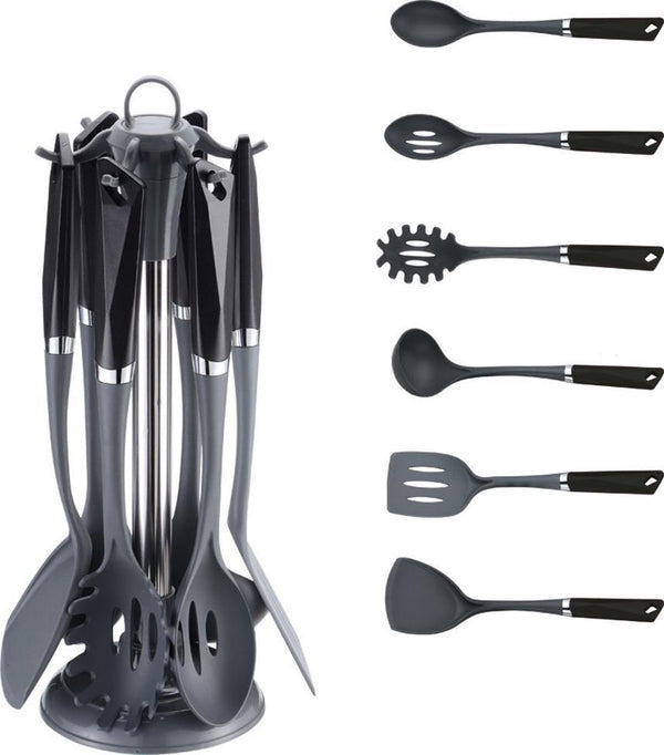 MICHELINO Küchenhelfer-Set mit Halterung 7-teilig Schwarz