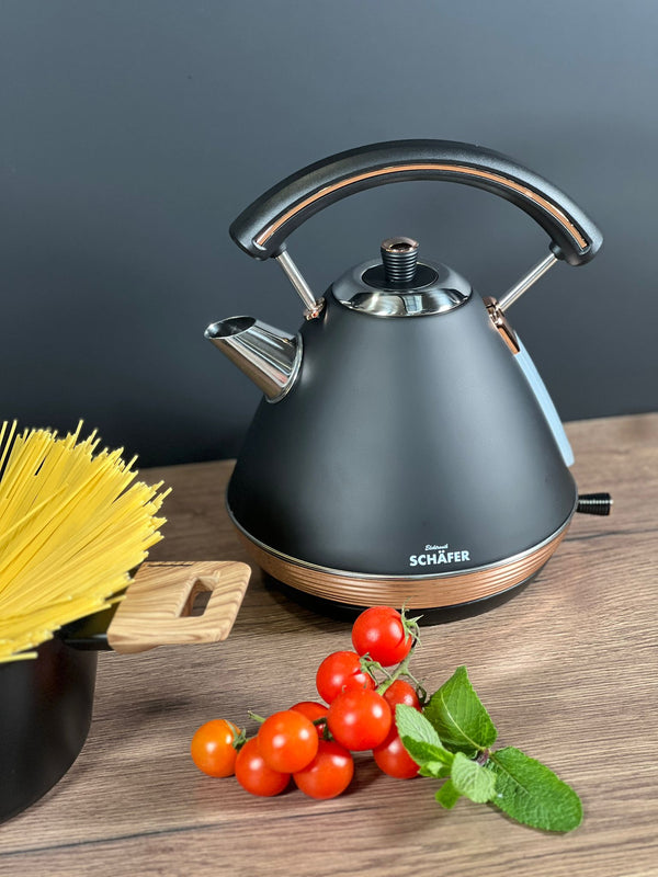 SCHÄFER RETRO Wasserkocher 1,7 Liter schwarz gold