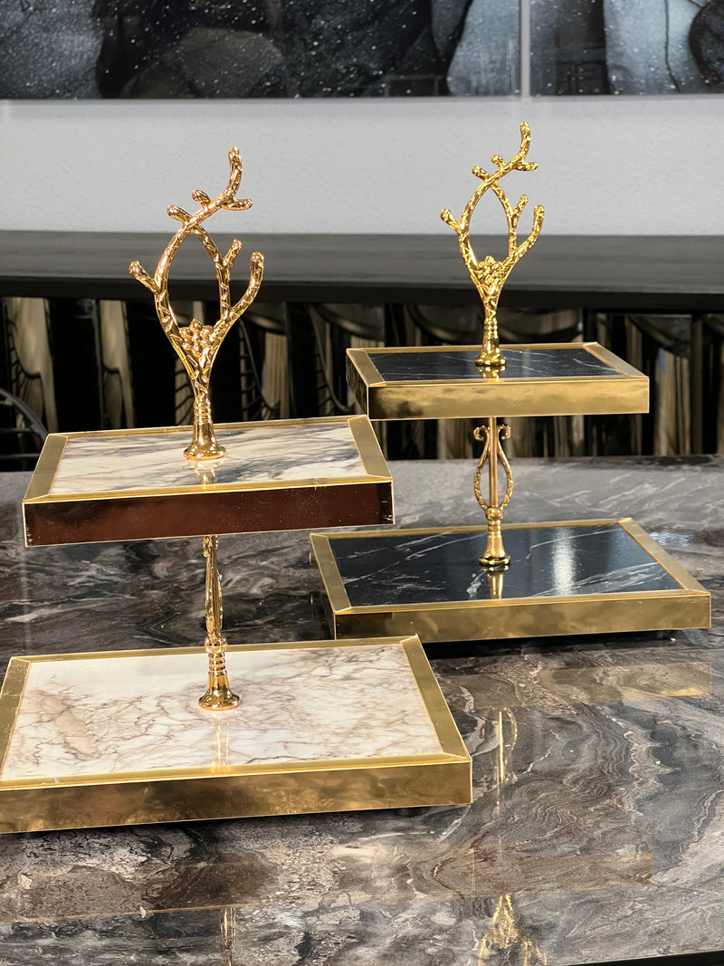 ZEYVE Tortenständer mit 2 Ebenen gold ﻿weiß