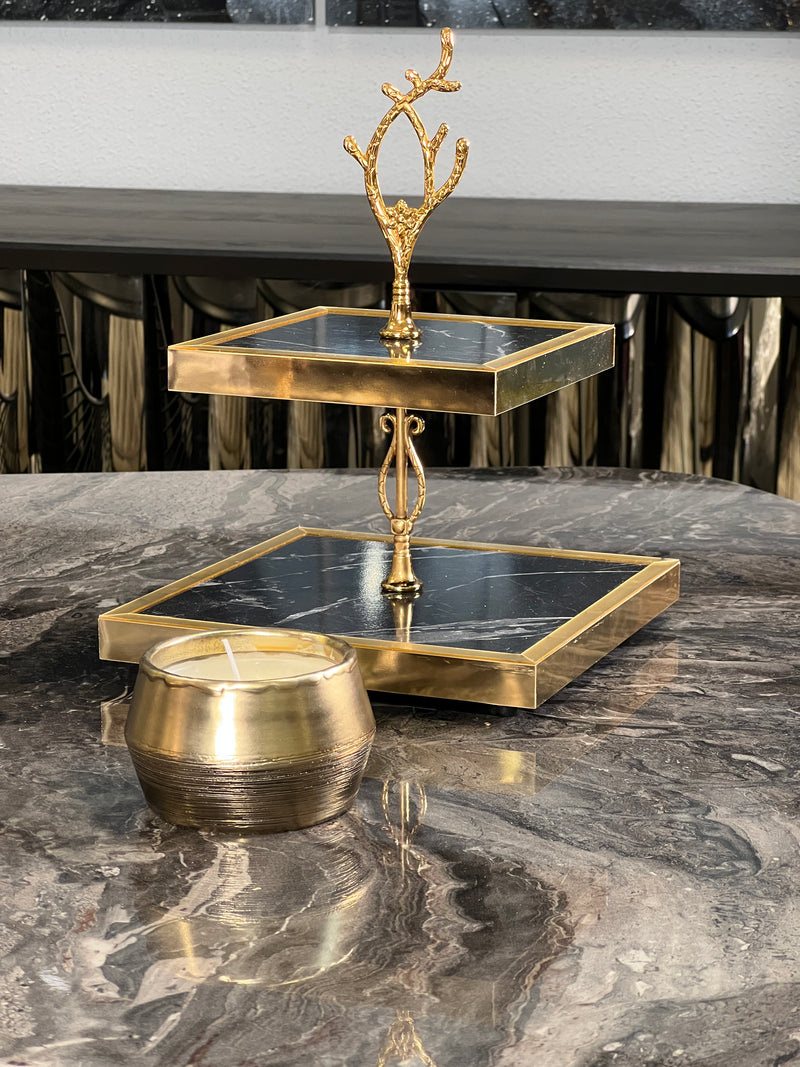 ZEYVE Tortenständer mit 2 Ebenen schwarz ﻿gold