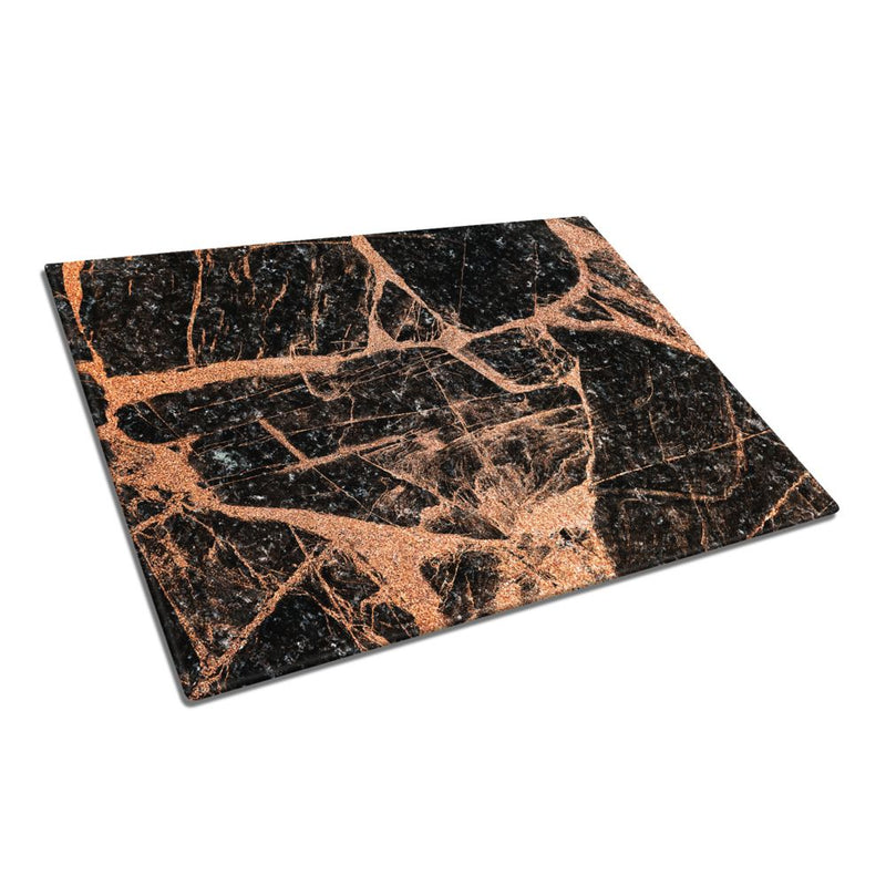 BELLART - Schwarzer und Orangefarbener Marmor - Glasschneidebrett mit UV-Druck 35x25cm