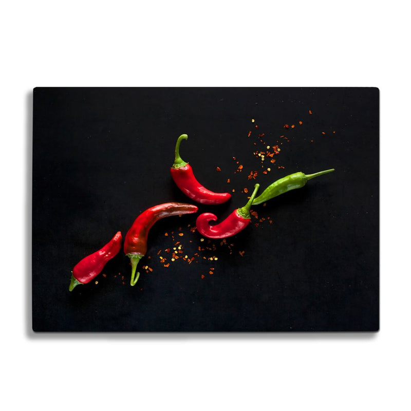 BELLART - Rote und grüne Chilischote - Glasschneidebrett mit UV-Druck 35x25 cm