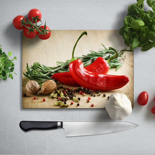 BELLART - Red Peppers - Glasschneidebrett mit UV-Druck 35x25 cm