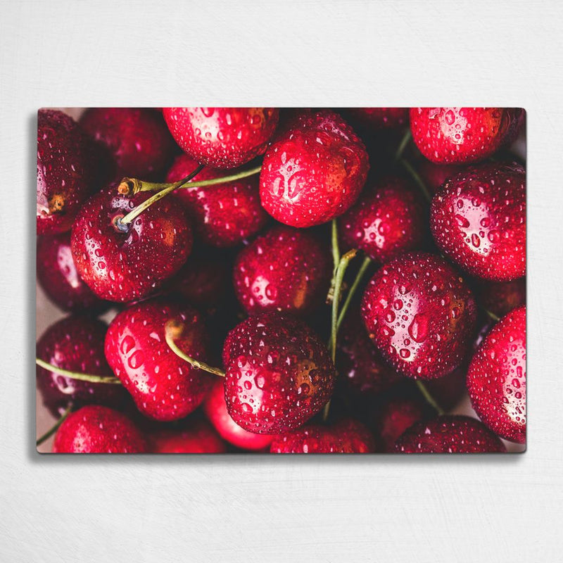 BELLART - Kirschen mit Wassertropfen - Glasschneidebrett mit UV-Druck 35x25 cm