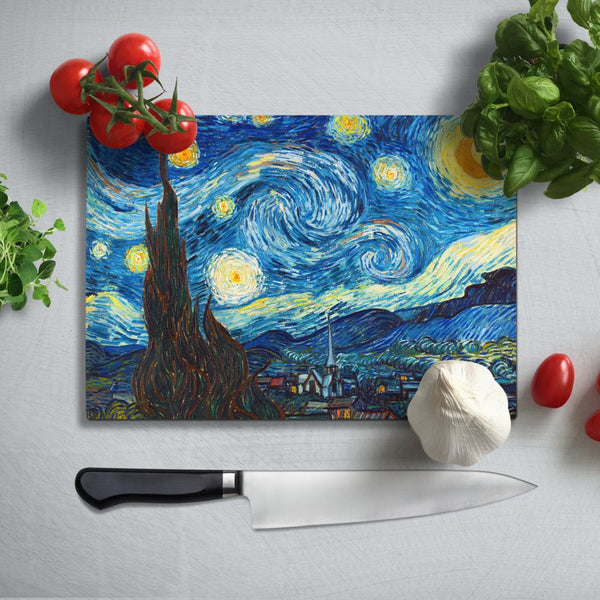 BELLART - Van Gogh "Starry Night" - "La Nuit étoilée" - Glasschneidebrett mit UV-Druck 35x25cm