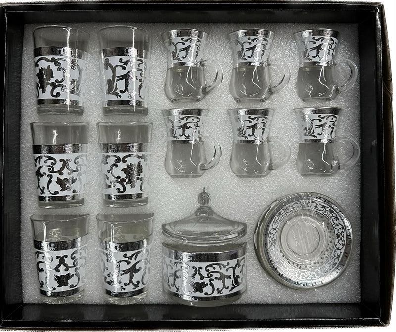 TREND HOME ORIENT SILBER Set aus 12 Gläsern mit Zuckerdose 20 Stk.