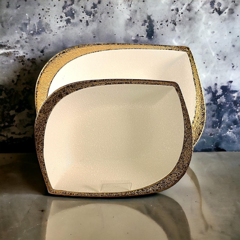 TREND HOME LEAF Servierteller aus weißem/goldenem Porzellan 25 cm