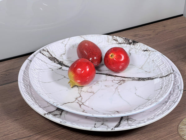 Set mit 2 großen runden Speisetellern mit Marmoreffekt 40 und 45 cm