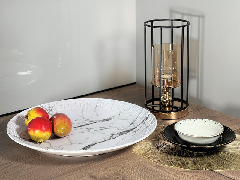 Set mit 2 großen runden Speisetellern mit Marmoreffekt 40 und 45 cm
