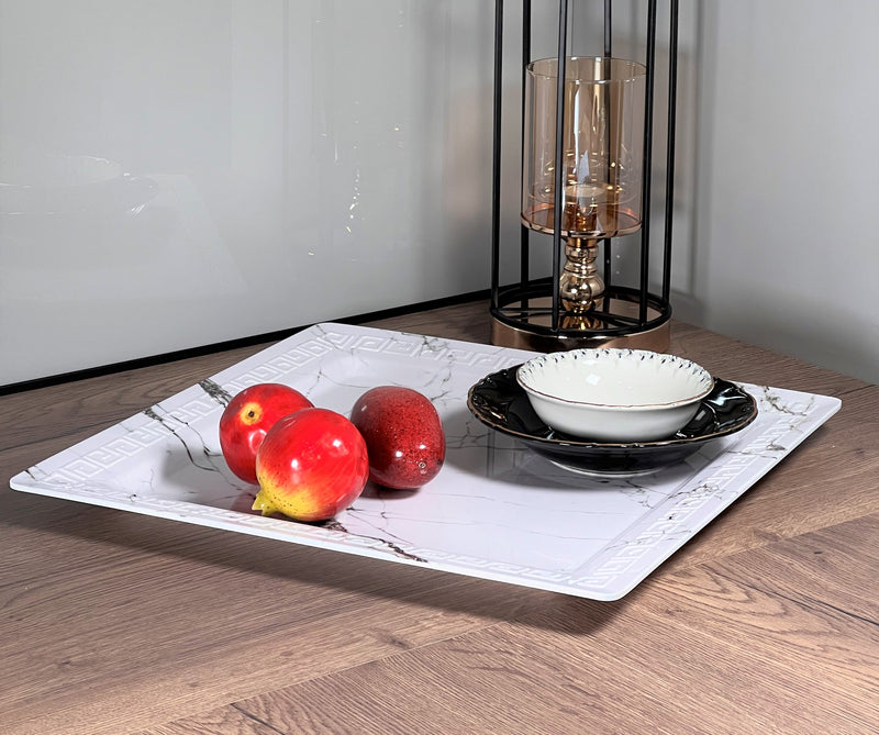 Set mit 2 großen quadratischen Speisetellern mit Marmoreffekt 45 und 50 cm