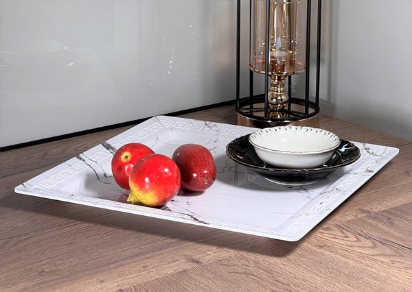 Set mit 2 großen quadratischen Speisetellern mit Marmoreffekt 45 und 50 cm