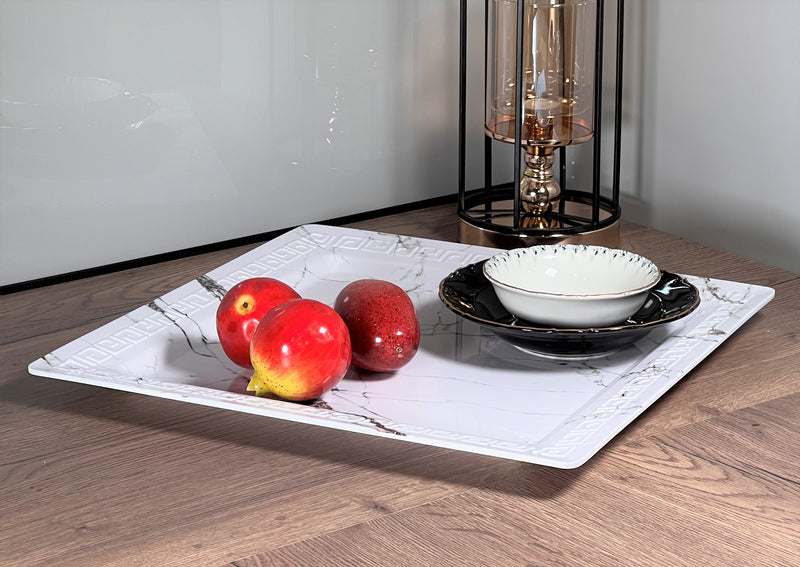 Set mit 2 großen quadratischen Speisetellern mit Marmoreffekt 45 und 50 cm