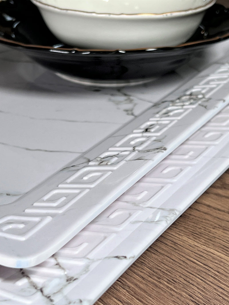 Set mit 2 großen quadratischen Speisetellern mit Marmoreffekt 45 und 50 cm