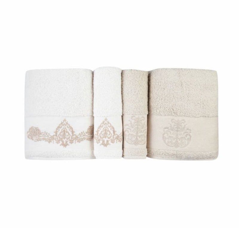 KARACA HOME ELDORA NEU 4-teiliges Badetuch-Set beige-off-white