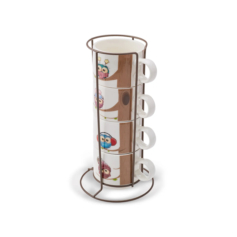 KARACA OWL Set mit 4 Bechern (160 ml) mit Ständer