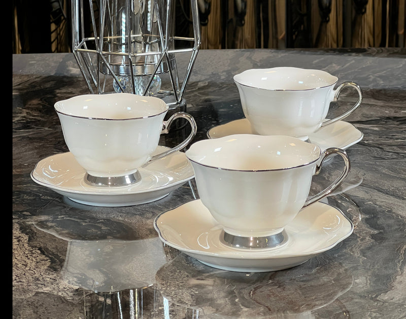 ZELLERFELD Teetassenset 6 Personen 12-teilig mit silber