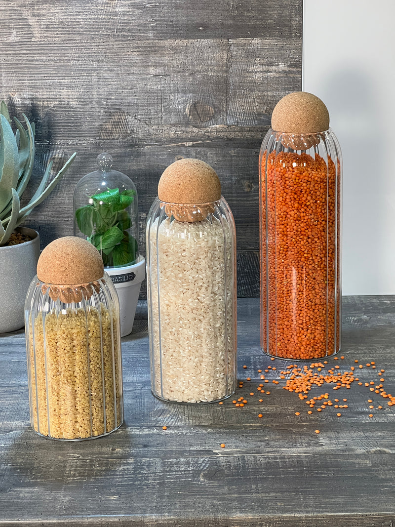 ﻿﻿TREND HOME COLLECTION Set aus 3 Vorratsgläsern mit Korkverschluss.
