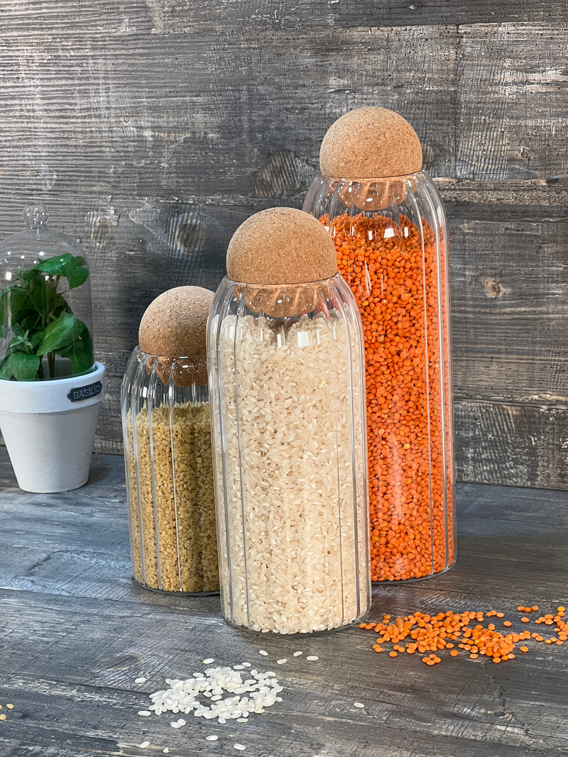 ﻿﻿TREND HOME COLLECTION Set aus 3 Vorratsgläsern mit Korkverschluss.