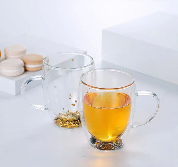 TREND HOME COLLECTION Set aus 2 doppelwandigen Pailettenbechern aus Glas 350 ml