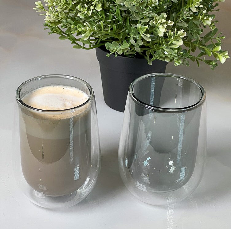 TREND HOME COLLECTION Set aus 2 doppelwandigen Gläsern grau 300ml