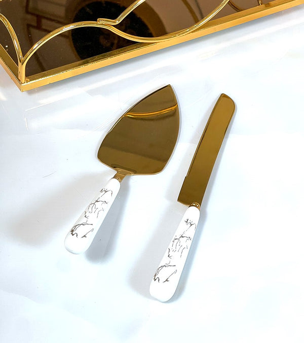 TREND HOME COLLECTION 2-teiliges messer-spachtel-gebäck-set weiß/gold