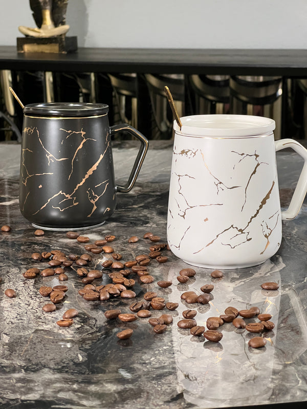 TREND HOME COLLECTION 2er-Set Mugs weiß - schwarz Marmormuster gold 6 Stk