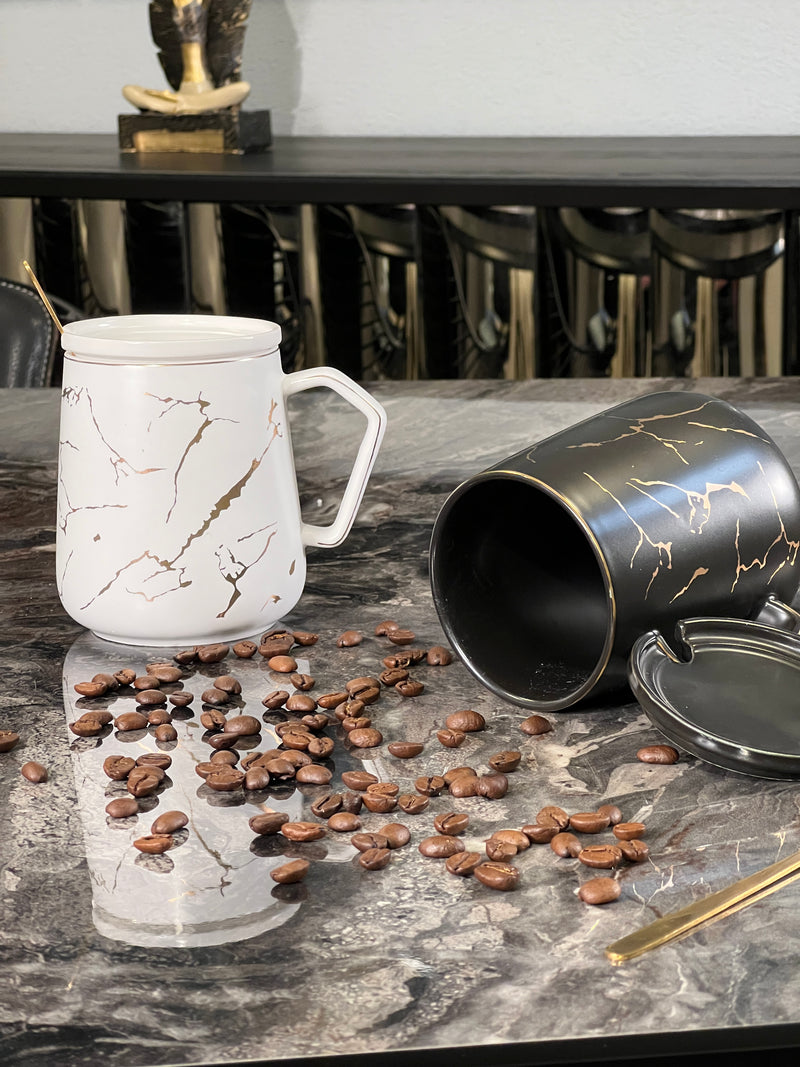 TREND HOME COLLECTION 2er-Set Mugs weiß - schwarz Marmormuster gold 6 Stk