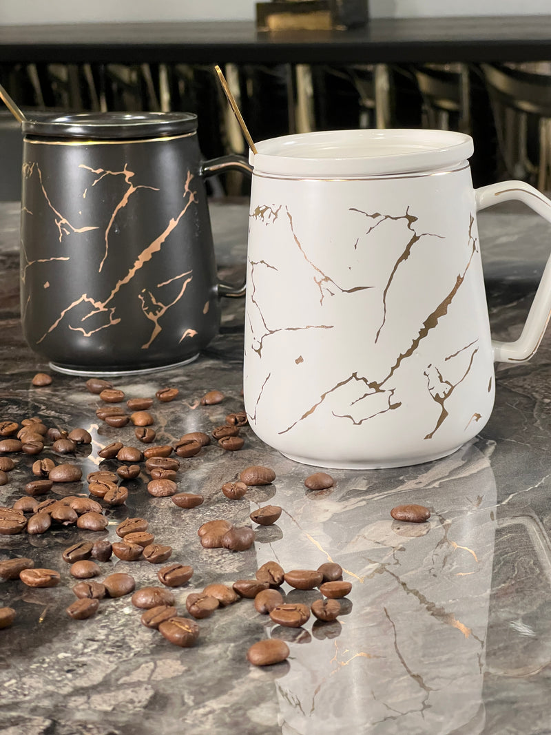 TREND HOME COLLECTION 2er-Set Mugs weiß - schwarz Marmormuster gold 6 Stk