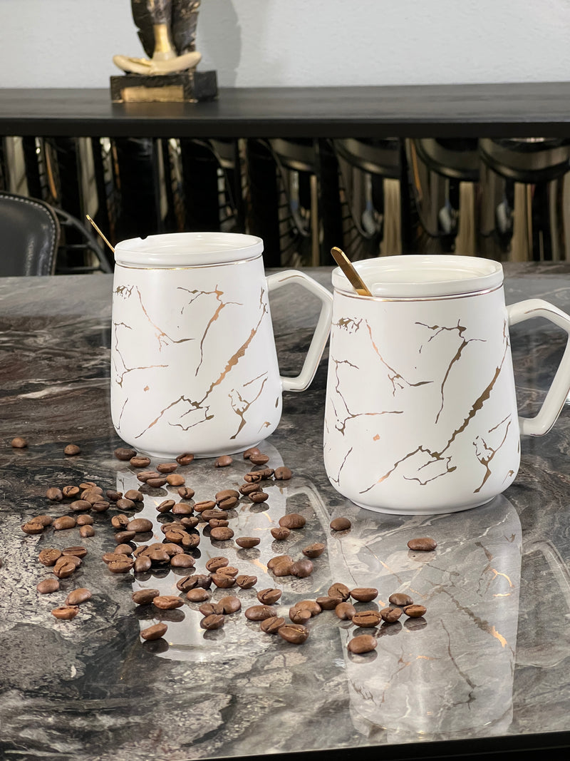 TREND HOME COLLECTION 2er-Set Mugs weiß Marmormuster gold 6 Stk