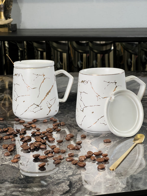 TREND HOME COLLECTION 2er-Set Mugs weiß Marmormuster gold 6 Stk