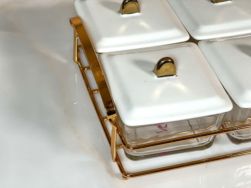 TREND HOME Aperitif-Tablett mit 6 quadratischen Porzellanschalen mit Deckel